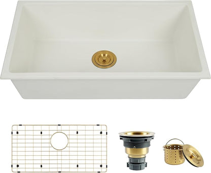 White Undermount Kitchen Sink 31 X 18 inch,Granite Composite Kitchen Sink Undermount/Drop In,Large Single Bowl Kitchen Sinks (White, 31" X 18")
