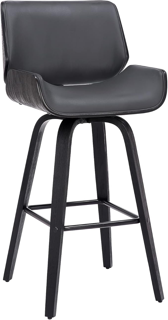 Armen Living Tyler 26" Counter Height Swivel Gray Faux Leather and Black Wood Bar Stool - Set of 4