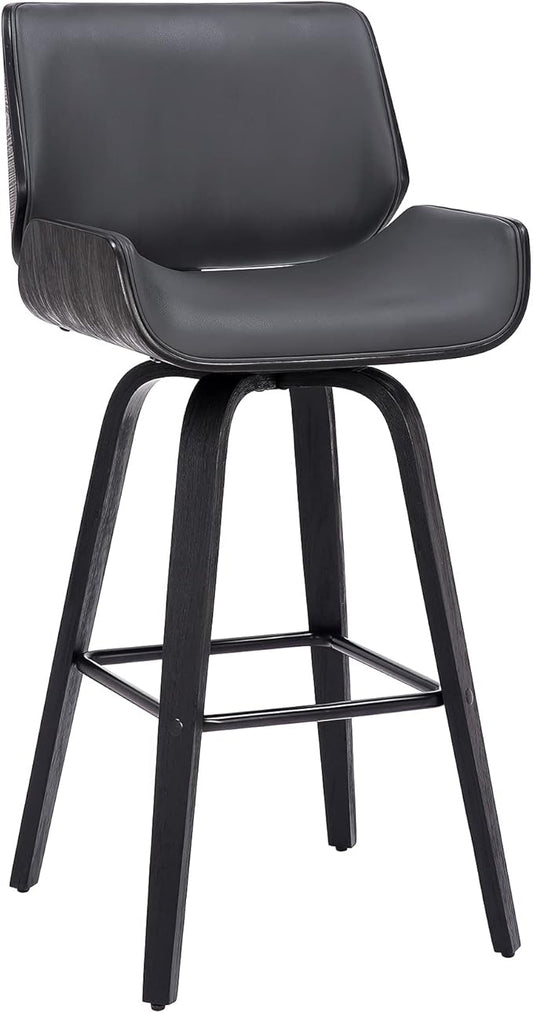 Armen Living Tyler 26" Counter Height Swivel Gray Faux Leather and Black Wood Bar Stool - Set of 4