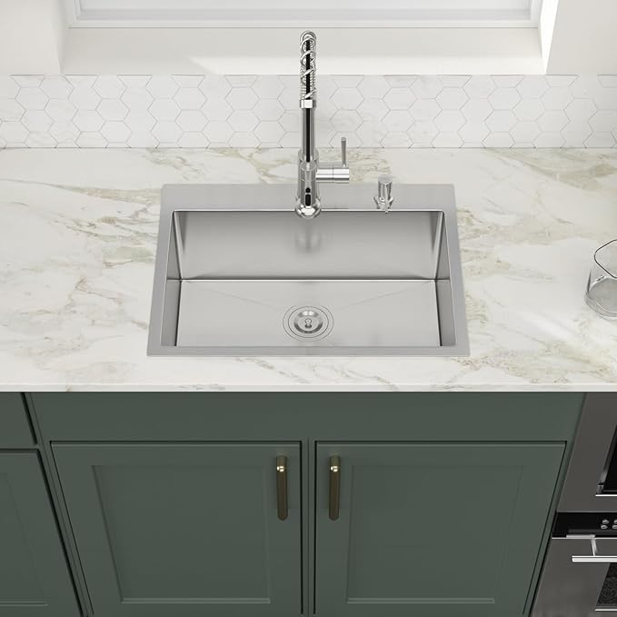 24x18 Drop in Kitchen Sink 24 Inch Stainless Steel Sinks 16 Guage 304 Single Bowl 9'' Deep Sinks with Drain Assembly LMT24189