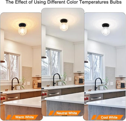 DSMJFU Black Semi Flush Mount Ceiling Light, Small Hallway Light Fixture, Vintage Close to Ceiling Light Fixture for Bathroom, Entryway, Foyer, Closet