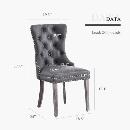 Eifizek Leather Dining Chair Set of 6, Dining Room Chairs with Nailhead Ring Pull Trim, Upholstered Dining Chairs with Solid Wood Legs for Kitchen Dining Room (Grey)