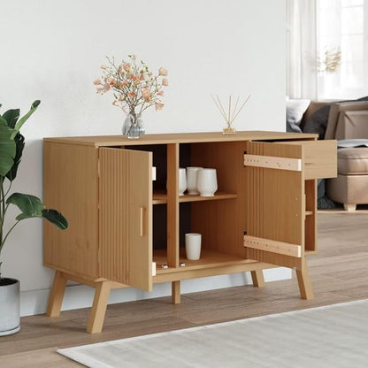 Rectangular Solid Pine Wood Sideboard, Brown Finish, 16.9x44.9x28.9 in, Buffet Cabinet with Storage, Living Room Furniture Kitchen Furnitur