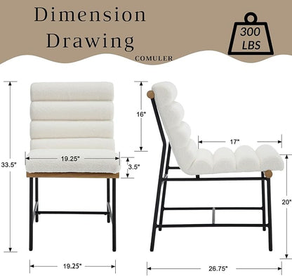 Modern Upholstered Dining Chairs Set of 2, White Sherpa Dining Room Chairs with Tufted Back & Cushion, Comfy Armless Boucle Kitchen Chairs with Black Metal Legs for Dinner Living Room