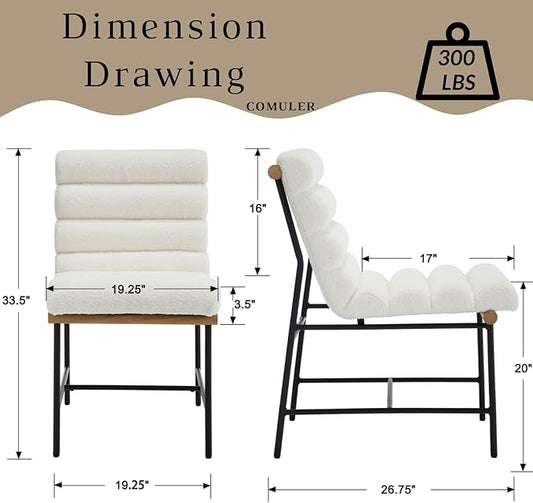 Modern Upholstered Dining Chairs Set of 4, White Sherpa Dining Room Chairs with Tufted Back & Cushion, Comfy Armless Boucle Kitchen Chairs with Black Metal Legs for Dinner Living Room