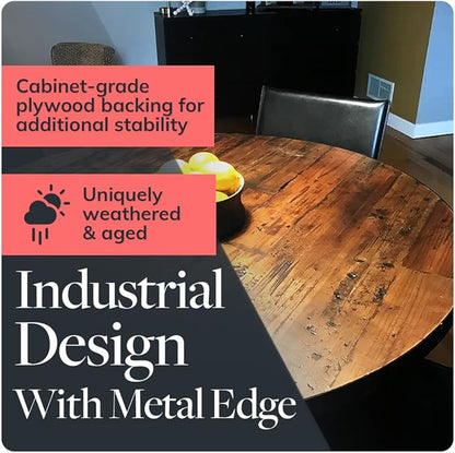 Reclaimed Wood Table Top - Rustic Recycled Wooden Piece Perfect for Signs, Kitchens, Dining and Coffee Table Tops (Reclaimed Wood Table Top with Metal Edge, 42" Round)