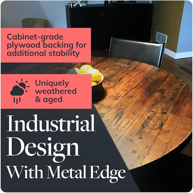 Reclaimed Wood Table Top - Rustic Recycled Wooden Piece Perfect for Signs, Kitchens, Dining and Coffee Table Tops (Reclaimed Wood Table Top with Metal Edge, 36" x 36")