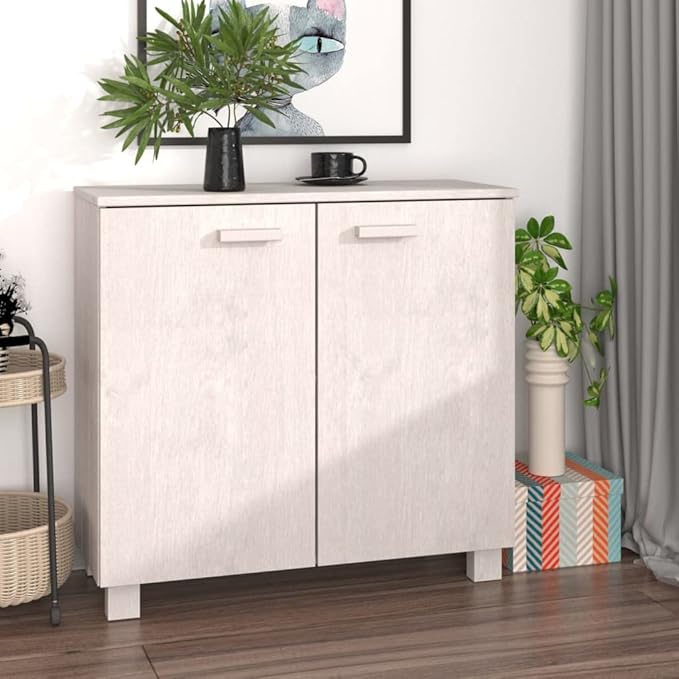 HAMAR White Sideboard, 33.5"x13.8"x31.5" Solid Pine Wood Buffet Cabinet with 2 Doors, Storage for Kitchen & Dining Room, Farmhouse Design Furniture Kitchen Furniture