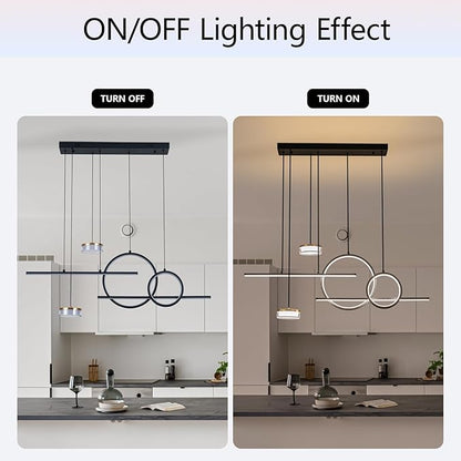 Modern Black LED Dining Room Light Fixture with Remote Control, 38.5" 38W 3-Color Temp Stepless Dimmable Island Pendant Lights, Hanging Adjustable Linear Chandelier for Kitchen Bar