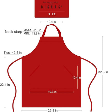 BIGHAS Adjustable Bib Apron with Long Ties for Women Men 18 Colors Chef Kitchen Cooking