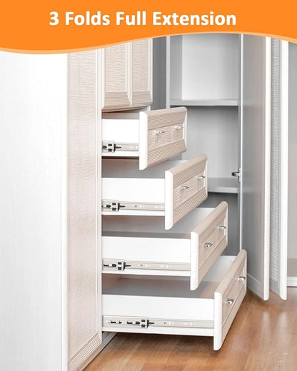 Gobrico Soft Close Drawer Slides 22 inch 1 Pair，Drawer Slides 3 Fold, Hardware Cabinet Drawer Slides Full Extension Drawer Glides, Heavy Duty Hydraulic Self Close Rails, Side Mount Ball Bearing