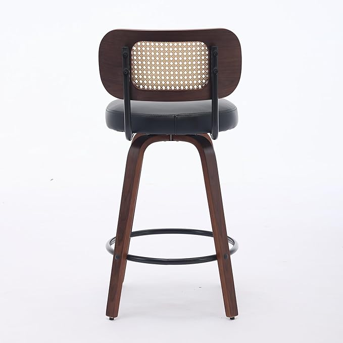 Modern Dining Chairs,Set of 3,26 inch Rattan Counter Height Stools,Ergonomic Supportive,Sturdy Upholstered Seat,Walnut Craftsmanship Swivel for Kitchen Island Natural Simple Stylish Design,Black-PULea