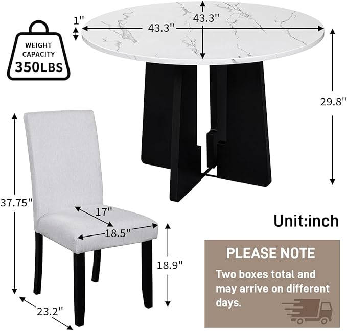 Ball & Cast 5 Piece Round Dining Table Set,43-Inch Modern Dining Table and 4 Upholstered Chairs for Dining Room,Kitchen Room, Living Room,Easy Assembly,Beige+White