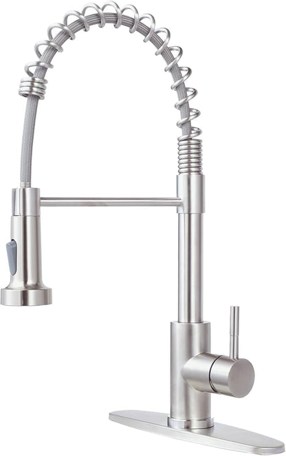 Comllen Kitchen Faucet with Pull Down Sprayer Brushed Nickel Stainless Steel 1 Handle Pull Out Spring Sink Faucets 1 Hole Or 3 Hole Dual Function for Outdoor Utility Camper Laundry Rv Wet Bar