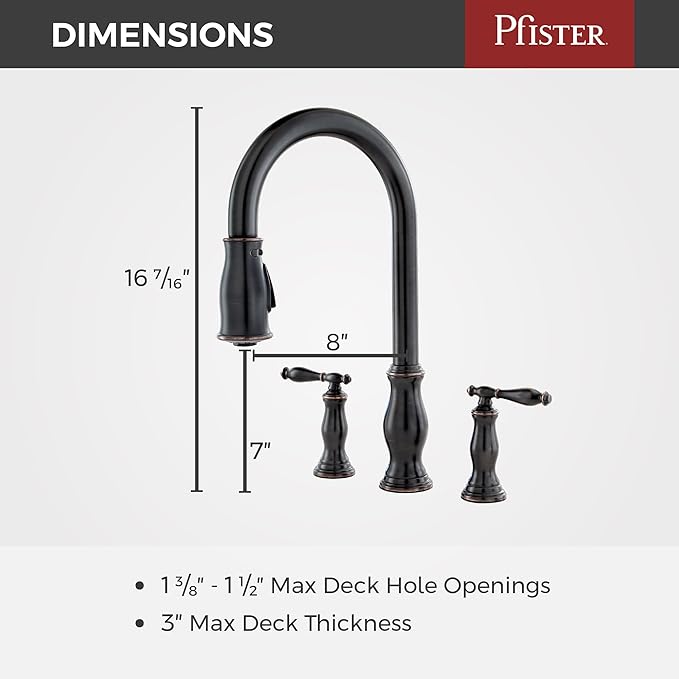 Pfister Hanover Kitchen Sink Faucet with Pull Down Sprayer and Soap Dispenser, 2-Handle High Arc Design, 4-Hole Installation, Tuscan Bronze Finish for Kitchen Sink F5314HNY