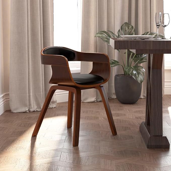 Modern Farmhouse Dining Chair Black Bentwood Faux Leather Kitchen Accent Chair for Dining Room, Restaurant, Bistro