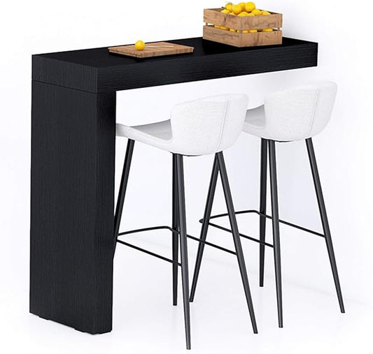 Mobili Fiver Evolution Tall Kitchen Bar Table Made in Italy | Space Saving, Wall-Mounted Counter Height Table for 2 | Breakfast Bar Table Top w/Cable Holder | Ashwood Black | 47,2 in x 15,7" in