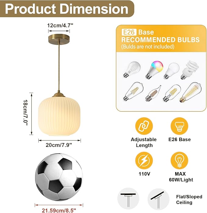 White Milk Glass Pendant Lights Antique Brass Ceiling Lights Brushed Gold Pendant Lights Set of 2 Modern Glass Hanging Light Fixture Small White Pendant Light