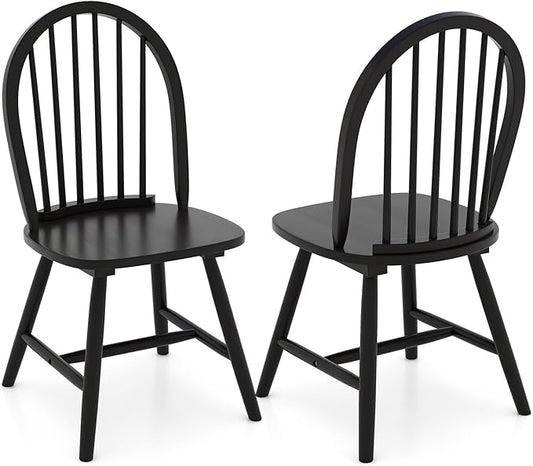 Safeplus 18" Oak Dining Chairs Set of 2, Wood Windsor Chair with Spindle Back for Country Farmhouse Kitchen Island
