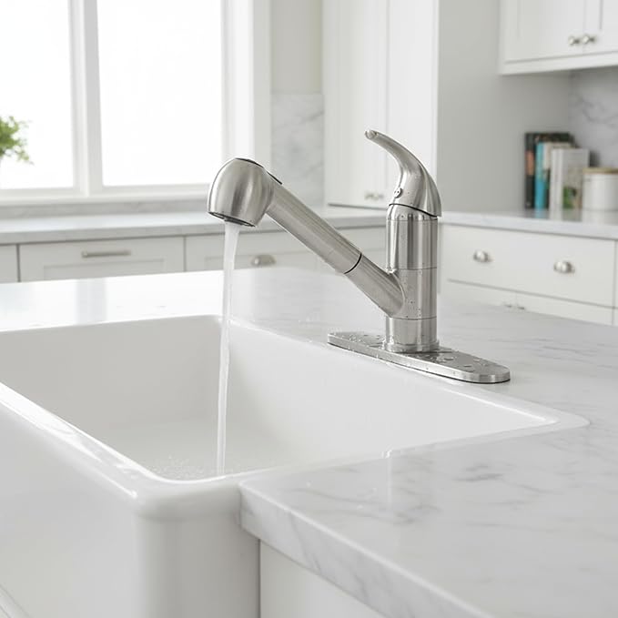 Kitchen Faucet with Pull Out Sprayer, Low Profile Stainless Steel Single Handle Brushed Nikcel Utility Laundry Sink Faucet 1 or 3 Hole Grifo De Cocina