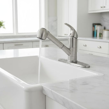Kitchen Faucet with Pull Out Sprayer, Low Profile Stainless Steel Single Handle Brushed Nikcel Utility Laundry Sink Faucet 1 or 3 Hole Grifo De Cocina