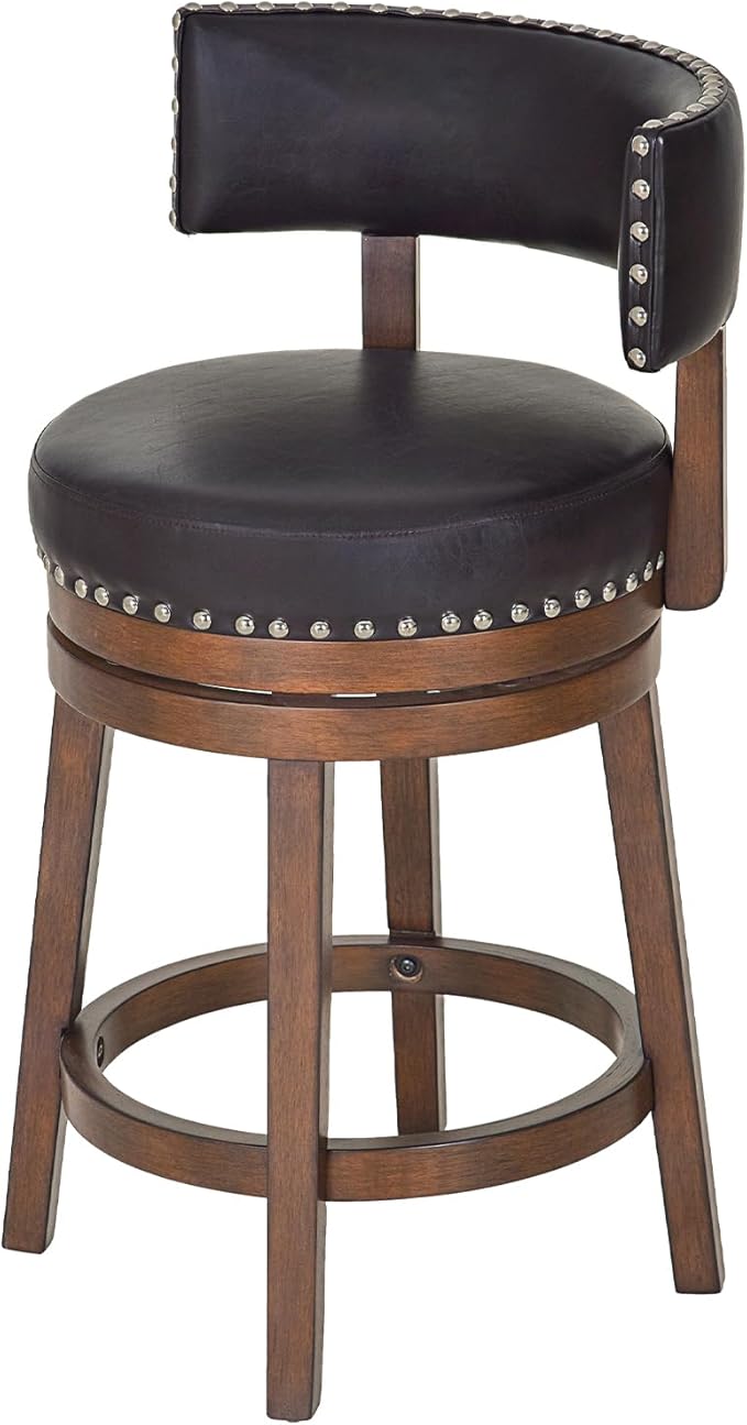 COLAMY Swivel Bar Stool, 25 Inch Wood Swivel Barstool with Back, Counter Height Bar Stools, Modern Upholstered Barstool for Kitchen Island Dining Room Bar, Dark Brown