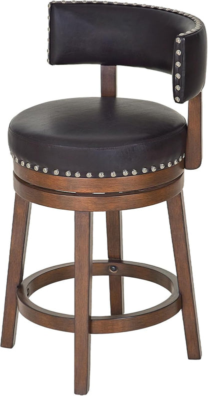 COLAMY Swivel Bar Stool, 25 Inch Wood Swivel Barstool with Back, Counter Height Bar Stools, Modern Upholstered Barstool for Kitchen Island Dining Room Bar, Dark Brown