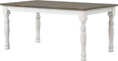 Roundhill Furniture Ebret Farmhouse Two-Tone Distressed Wood Dining Table, Brown and White