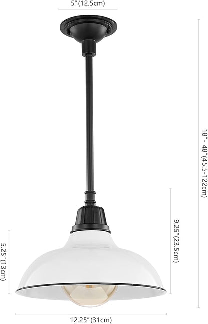 JONATHAN Y 12.25" White/Black 1-Light Farmhouse Indoor/Outdoor LED Pendant Iron Hanging Light, and Black Metal Shade, Rustic Ceiling Lamp for Kitchen Island, LED Bulb Included JYL7611A