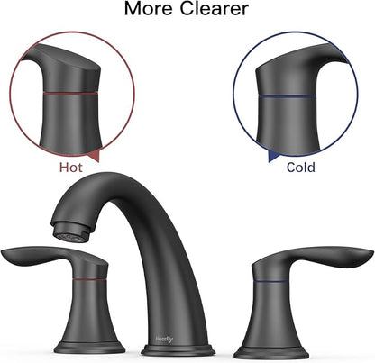Bathroom Sink Faucet, Faucet for Bathroom Sink, Widespread Matte Black Bathroom Faucet 3 Hole with Stainless Steel Pop Up Drain and cUPC Lead-Free Hose - (Matte Black 2 Packs)