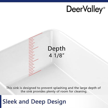 DeerValley Liberty 16x12 Inch Rectangular Vessel Sink, White Ceramic Above Counter Bathroom Basin, DV-1V0048
