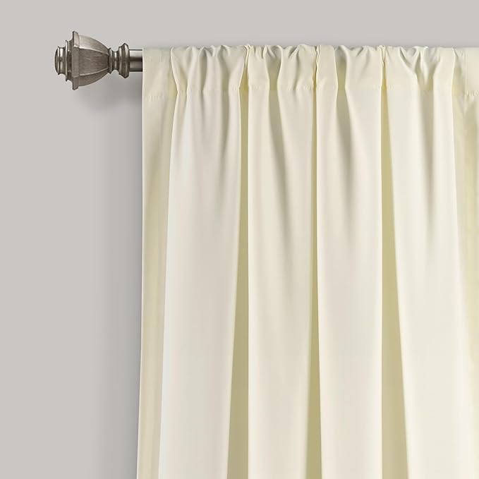 Lush Decor Kemmy Light Filtering Window Curtain Panel Single 52" W x 63" L Ivory - Drapes - Ruffled Curtains for Bedroom - Cream Curtains - Coquette Decor