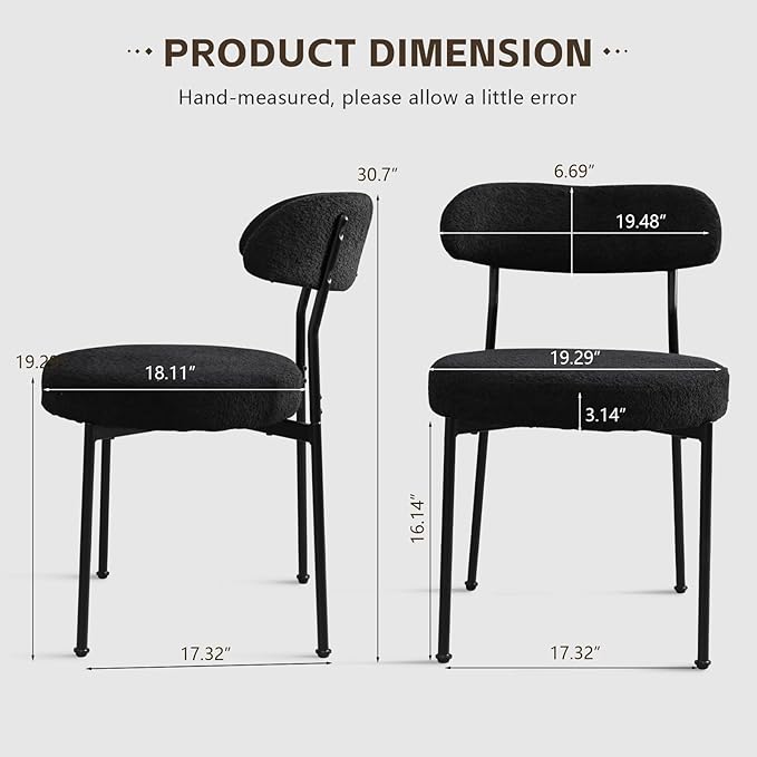 Black Boucle Dining Chair Set of 2, Modern Oval Upholstered Dining Chairs with Curved Back and Metal Leg for Dining Room,Restaurant,Kitchen Island(Black Leg)