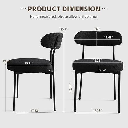 Black Boucle Dining Chair Set of 2, Modern Oval Upholstered Dining Chairs with Curved Back and Metal Leg for Dining Room,Restaurant,Kitchen Island(Black Leg)