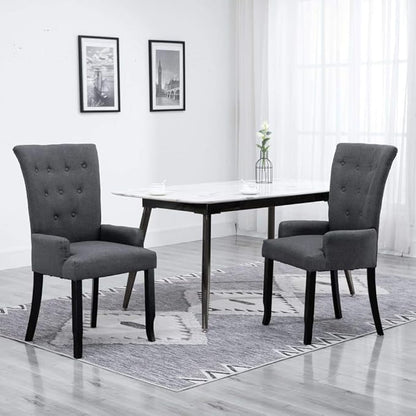 Set of 2 Dark Grey Modern Farmhouse Dining Chairs with Ergonomic Oak Frame 22x21x42 in, Comfy Upholstered Accent Seating for Kitchen Dining Room Living Room