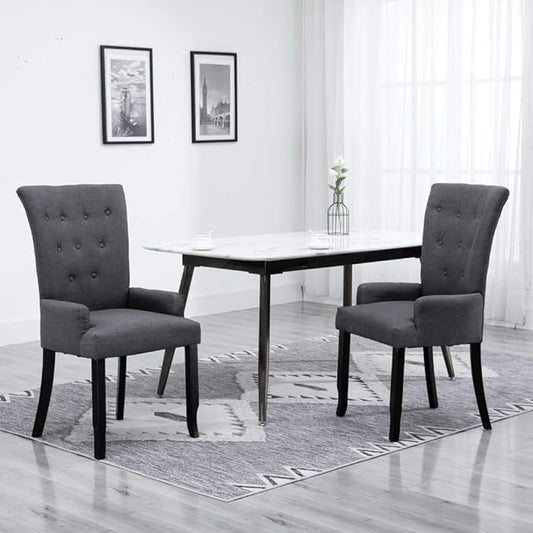 Dining Chairs with Armrests 2 pcs Dark Gray Fabric Upholstered Oak Wood Frame Modern Farmhouse Kitchen Furniture for Dining Room Living Room