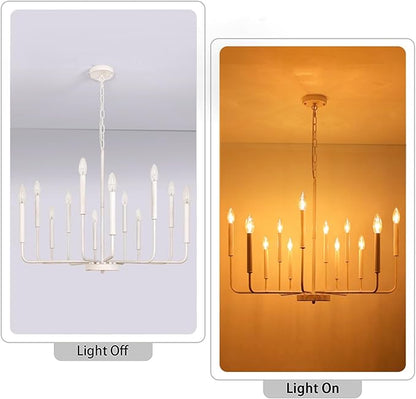 French Country Chandelier, 12-Light White Farmhouse Chandeliers for Dining Room, Classic Candle Ceiling Pendant Light Fixture for Living Room, Foyer, Kitchen Island, Bedroom, Entryway