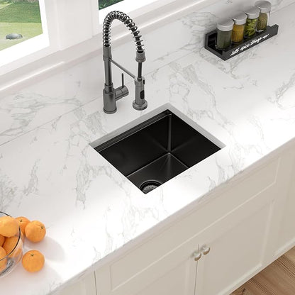 Sarlai 17 Black Undermount Bar Sink - 17 x 15 Inch Undermount Workstation Bar Prep Sink Gunmetal Black Under Mount Single Bowl Small Bar Outdoor 16 Gauge Stainless Steel RV Kitchen Sinks Basin