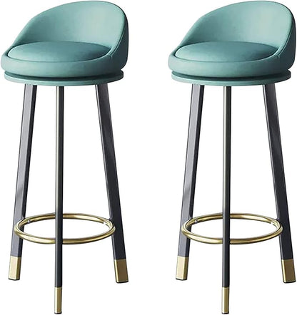 Set of 2 Counter Height s with Backs, Faux Leather Upholstered Chairs for Kitchens Island, Coffee, Home Dinning,Blue-Seat Height 60cm