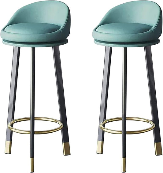 Set of 2 Counter Height s with Backs, Faux Leather Upholstered Chairs for Kitchens Island, Coffee, Home Dinning,Blue-Seat Height 60cm