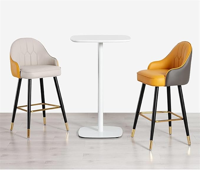 26" Stools Set of 2 with Backrest, PU Leather Upholstered Counter Height Chairs, Chrome Metal Frame, for Kitchen Island, Dining Room, Living Room,Orange Khaki
