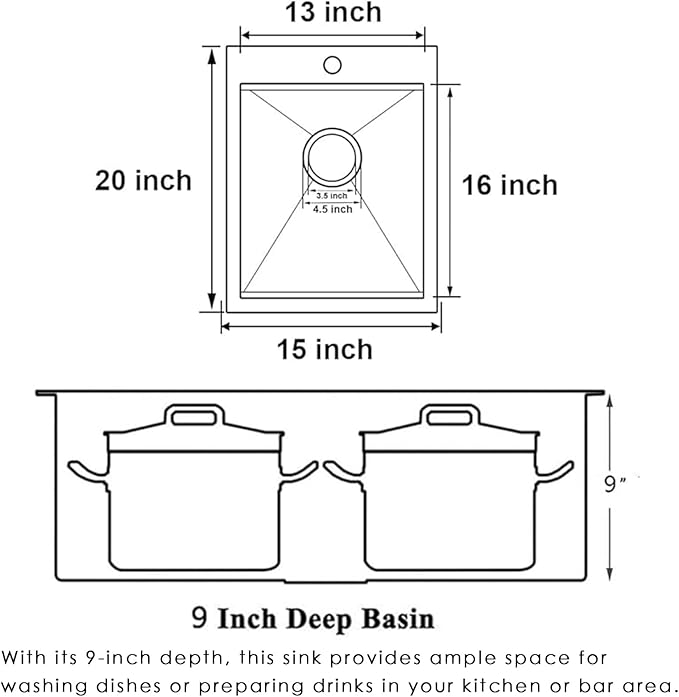 KINGO HOME Drop in Bar Sink, 15 x 20 Inch Single Bowl Small Kitchen Sink,304 Stainless Steel Topmount Wet Bar Sink Prep Sink With Grid&Drainer&Cutting Board