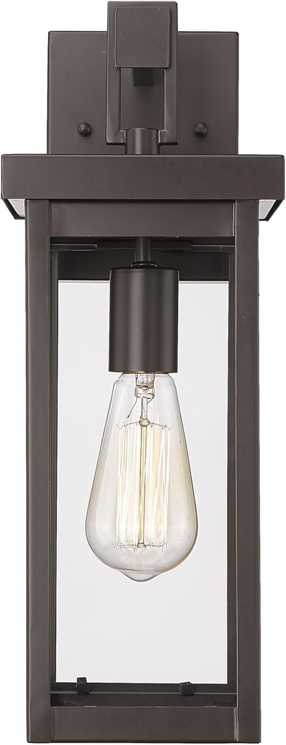 ML Lighting | Barkeley Collection | 42601-PBZ | 16" Modern One Bulb Outdoor Steel Small Wall Sconce | Anti-Rust Powder Coat Bronze with Clear Glass Shade | Exterior Ambient Light for Safety