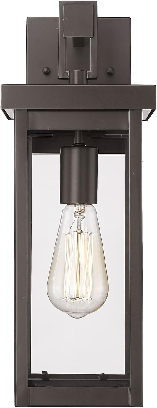 ML Lighting | Barkeley Collection | 42601-PBZ | 16" Modern One Bulb Outdoor Steel Small Wall Sconce | Anti-Rust Powder Coat Bronze with Clear Glass Shade | Exterior Ambient Light for Safety
