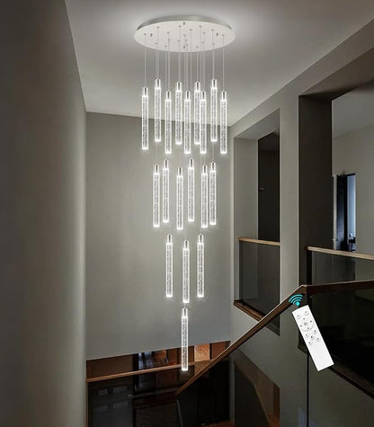 19-Light Long Large Modern Led Crystal Chandeliers Modern Spiral Chandeliers High Ceilings Chandelier for Staircase Foyer Chrome