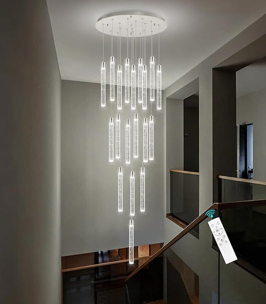 19-Light Long Large Modern Led Crystal Chandeliers Modern Spiral Chandeliers High Ceilings Chandelier for Staircase Foyer Chrome