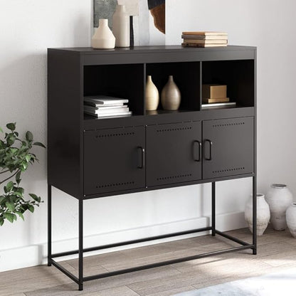 Black Cold-Rolled Steel Sideboard, 3-Door Buffet Cabinet for Living Room, Kitchen Island Furniture Storage, Matte Finish, 39.6 x 100.4 42.1 Inches Dining Storage