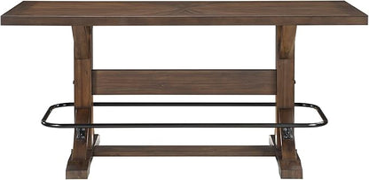 Lexicon 78 Inch Rectangular Counter Height Dining Table for 6, Rustic Farmhouse Kitchen Table, Rubberwood, Acacia Veneer, Black Metal Footrest, for Dining Room/Kitchen, Brown