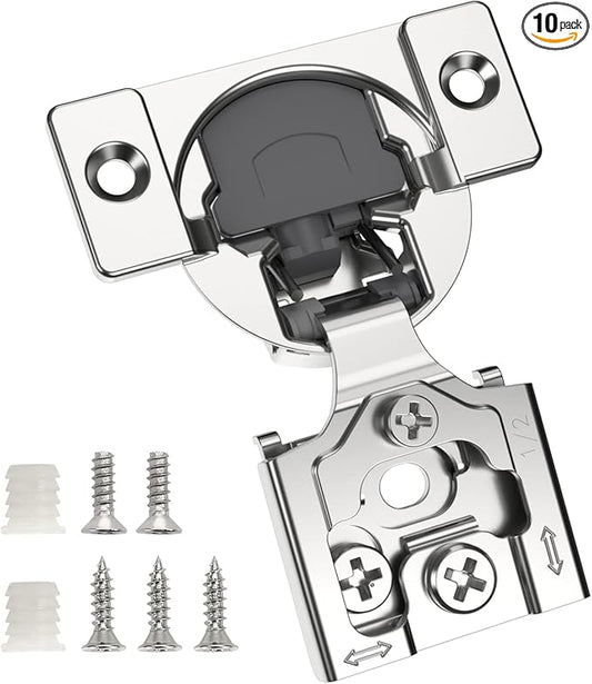 Chibery 10 Pack 1/2" Overlay Concealed Soft Close Hinge for Face Frame Door, Self Closing Hidden Hinge with 3 Way Adjustability, Satin Brushed Nickel 105 Degree Open Angle for Kitchen Storage Cabinet