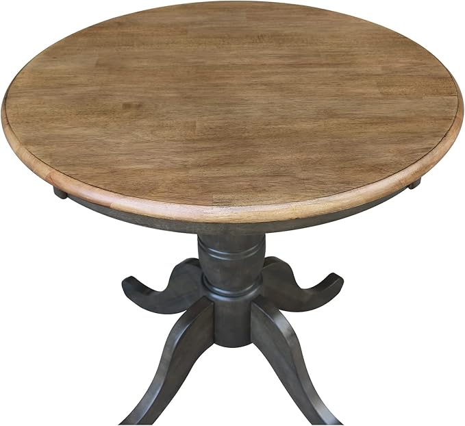 IC INTERNATIONAL CONCEPTS 30" Round Top Solid Wood Pedestal Table in Hickory/Washed Coal - Dining Height